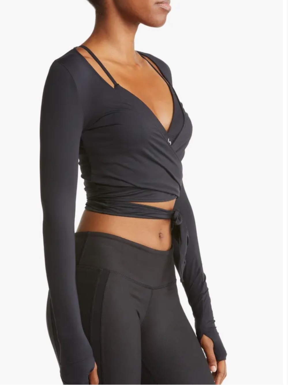ALO Yoga Black Escalate Wrap Crop Top with Long Sleeves Balletcore - Picture 3 of 9